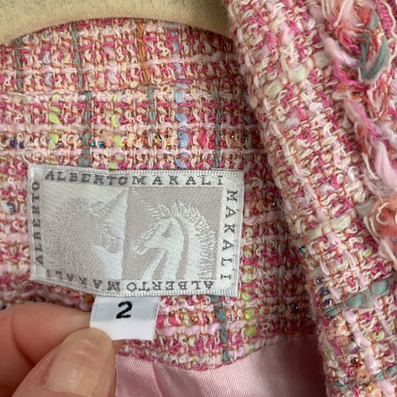 Alberto Makali Pink Ribbon 🎀 Bell Cuff GORGEOUS Coco Barbie core Tweed Jacket - Picture 3 of 16